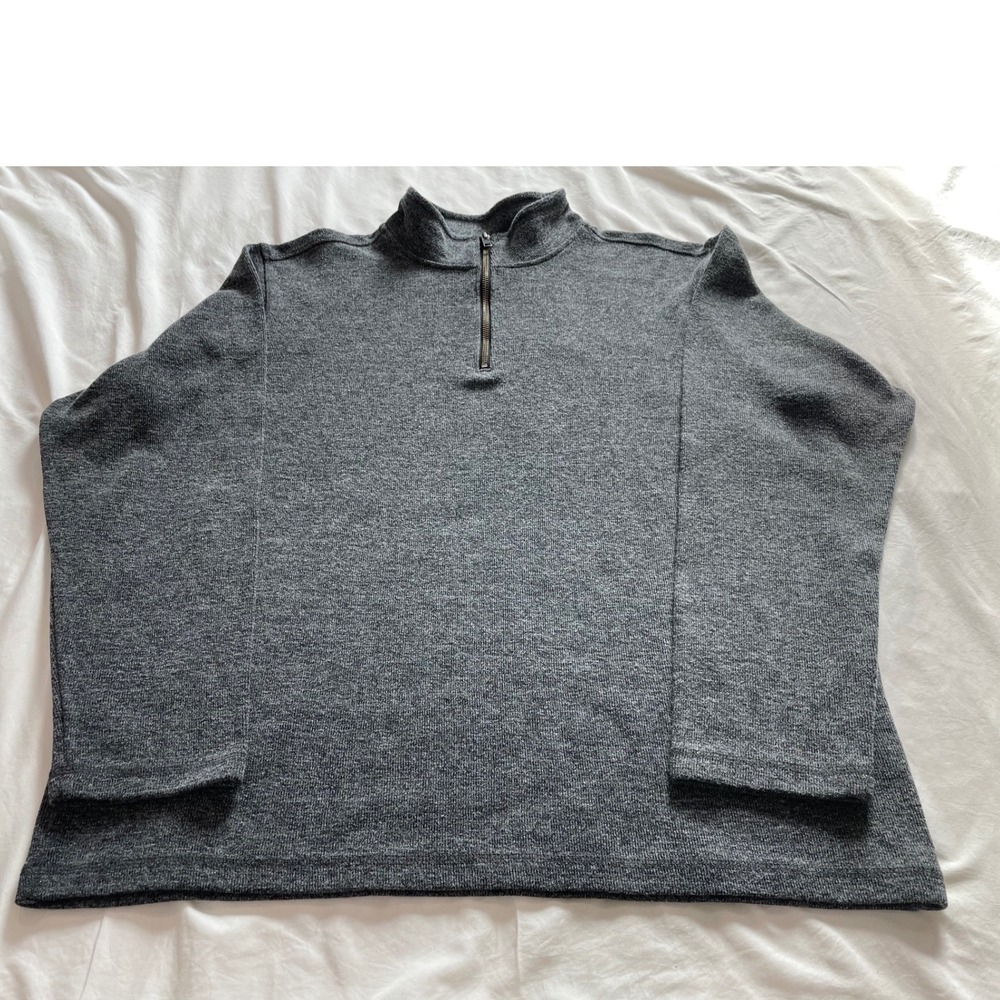 Gap Mens XL Quarter Zip Pullover Sweater Charcoal Gray Heather Mock Neck Knit